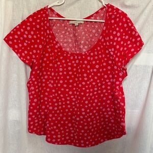 LOFT Vibrant Red Blouse with Pink Dots